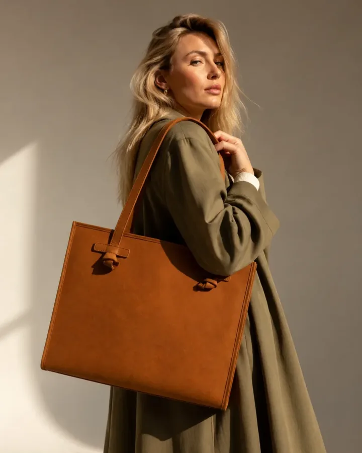 Large Camel Suede Tote Bag