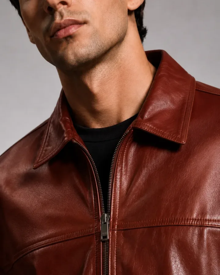 Classic Burgundy Leather Bomber Jacket