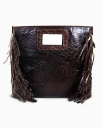 Croco-Embossed Leather Fringe Tote | Dark Brown Statement Western Bag
