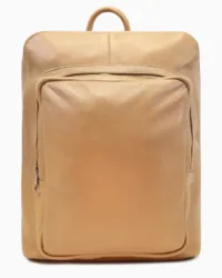 Minimalist Nude Leather Backpack | Slim Beige Laptop Rucksack