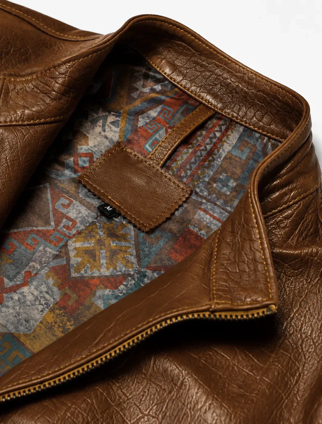 Classic Brown Croco-Embossed Leather Jacket | Men's Zip-Front Stand Collar Jacket
