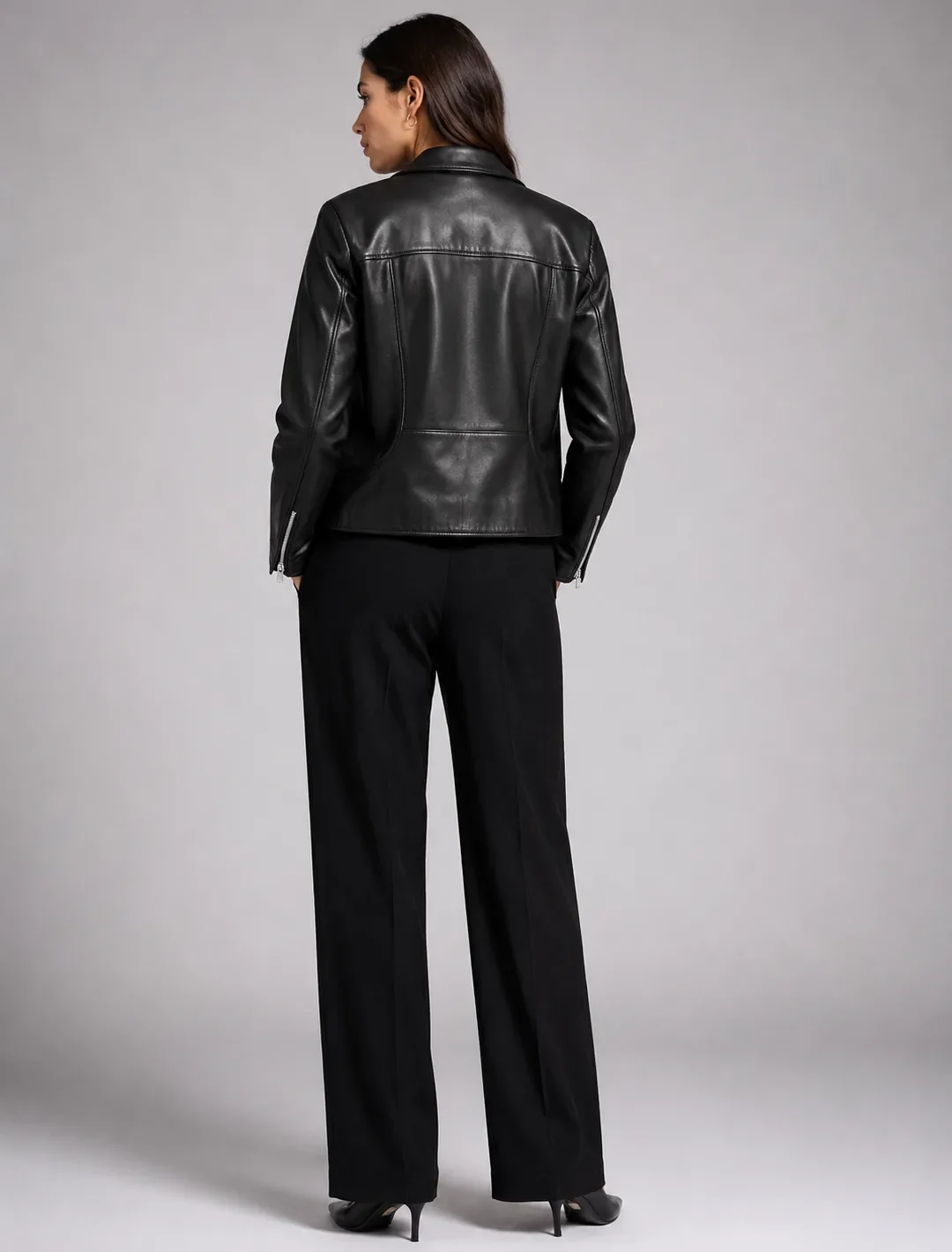 Classic Black Leather Biker Jacket | Women's Cropped Moto Jacket