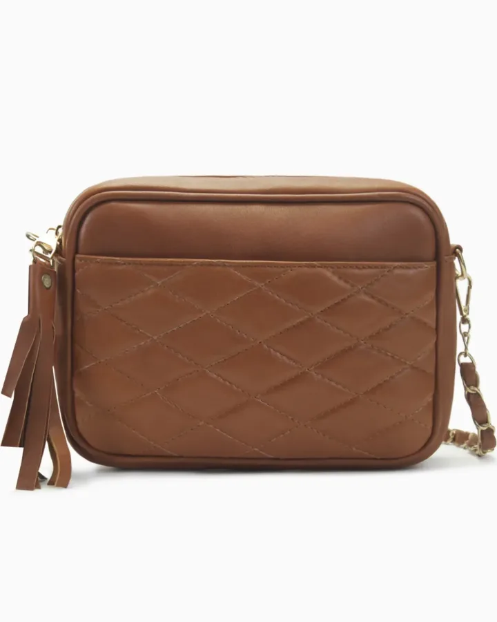 Quilted Cognac Leather Camera Bag