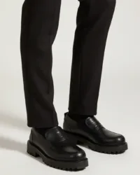 Urban Chunky Black Leather Loafers | Premium Lug-Sole Penny Slip-Ons