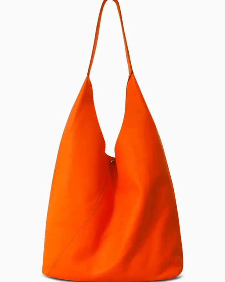 Minimalist Orange Leather Hobo Bag