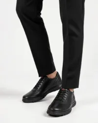 Black Leather Casual Sneakers with Red Accent | Minimalist Comfort Trainers
