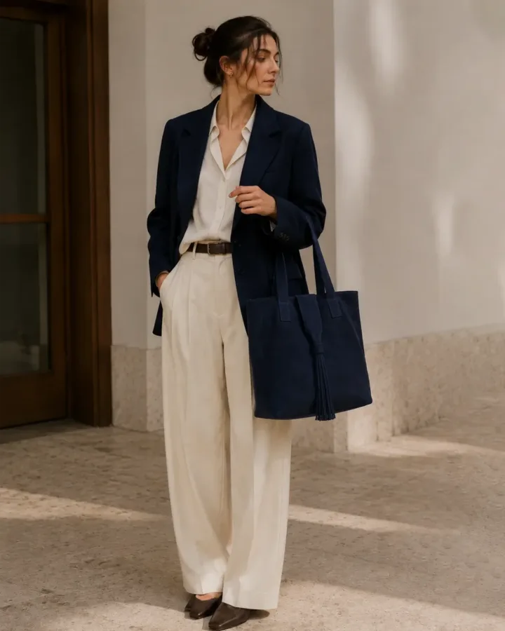 Large Navy Blue Suede Tote Bag