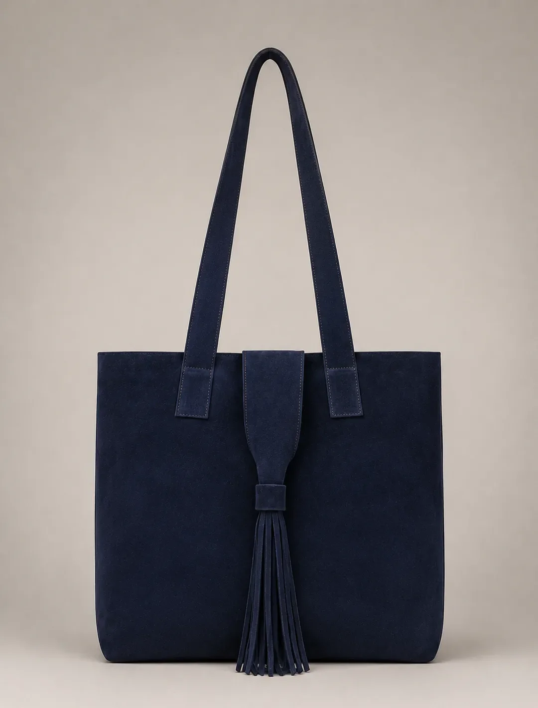 Large Navy Blue Suede Tote Bag | Tassel Shoulder Bag