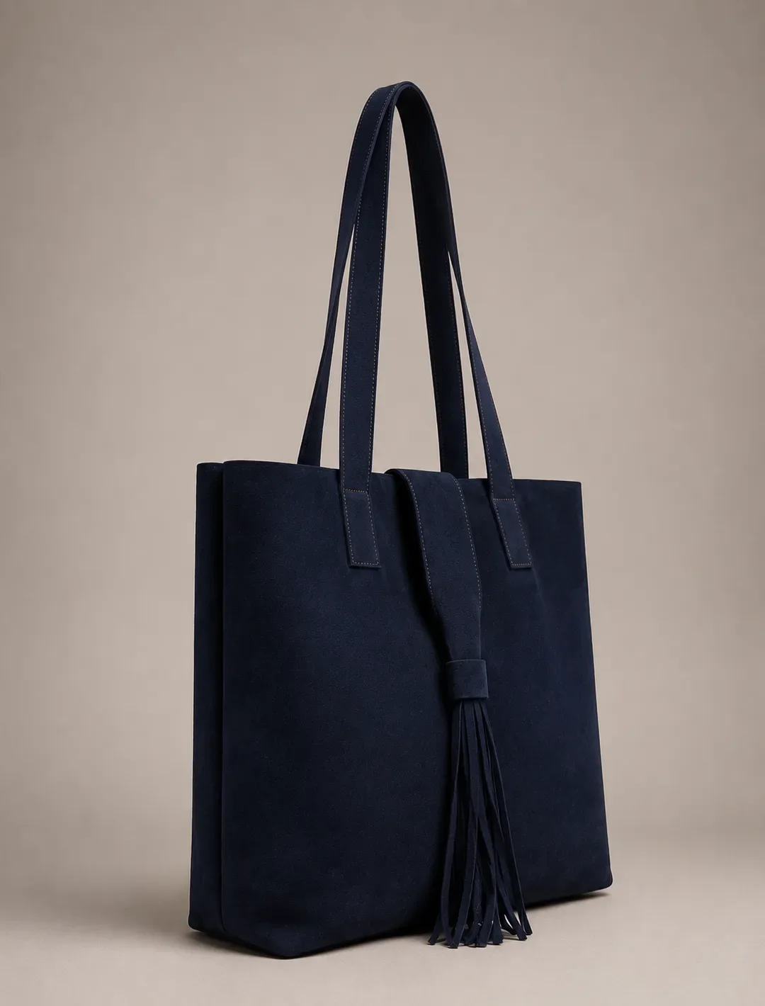 Large Navy Blue Suede Tote Bag | Tassel Shoulder Bag