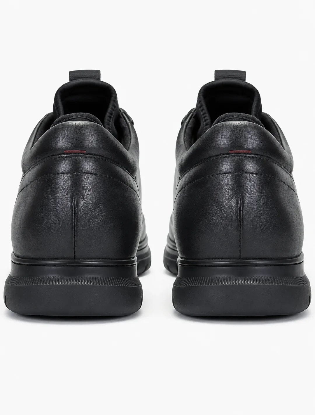 Black Leather Casual Sneakers with Red Accent | Minimalist Comfort Trainers