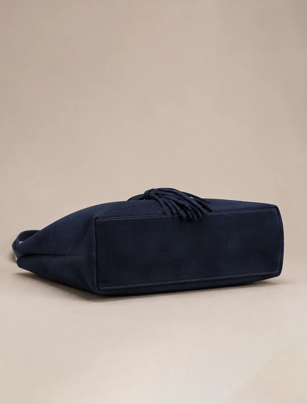 Large Navy Blue Suede Tote Bag | Tassel Shoulder Bag