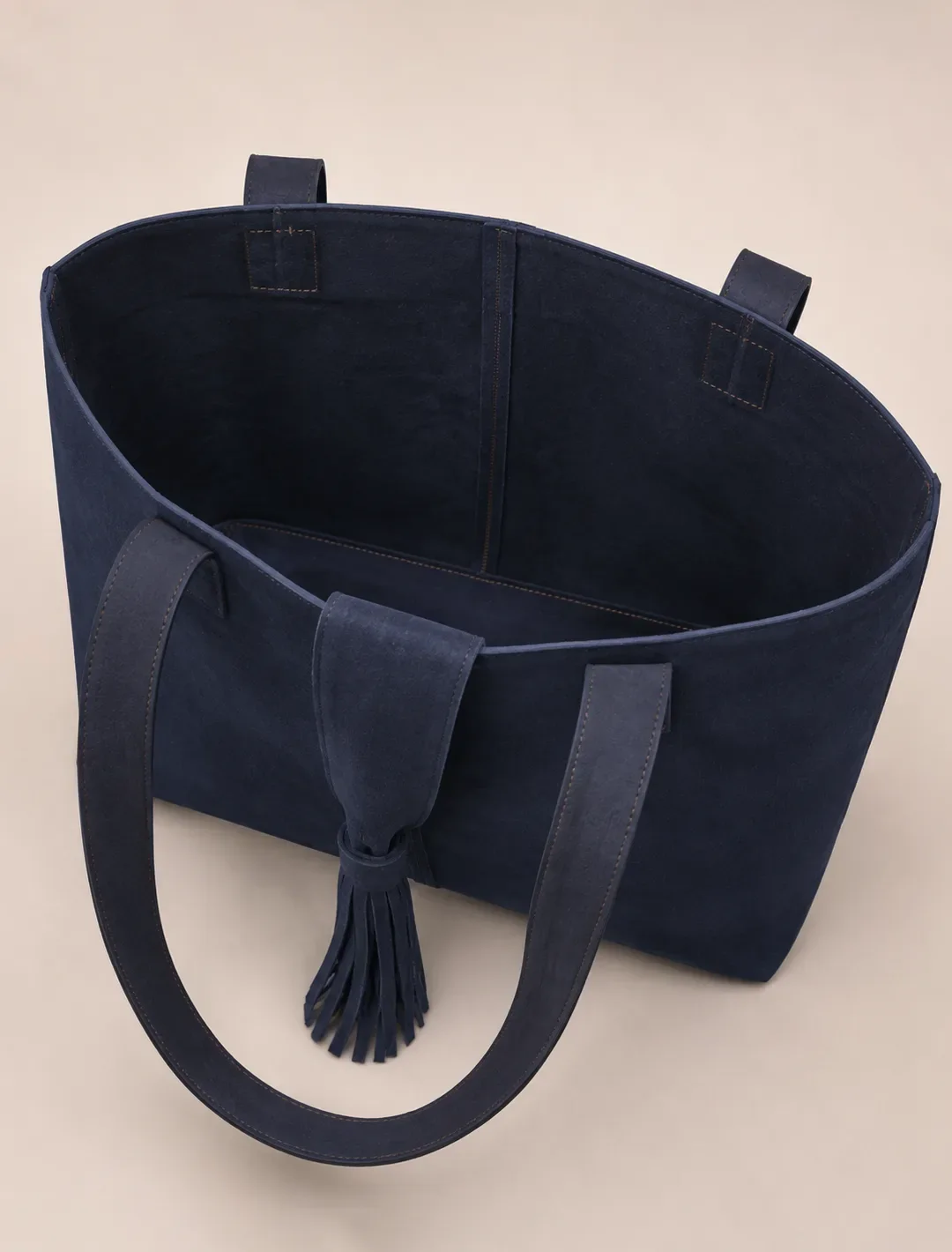 Large Navy Blue Suede Tote Bag | Tassel Shoulder Bag