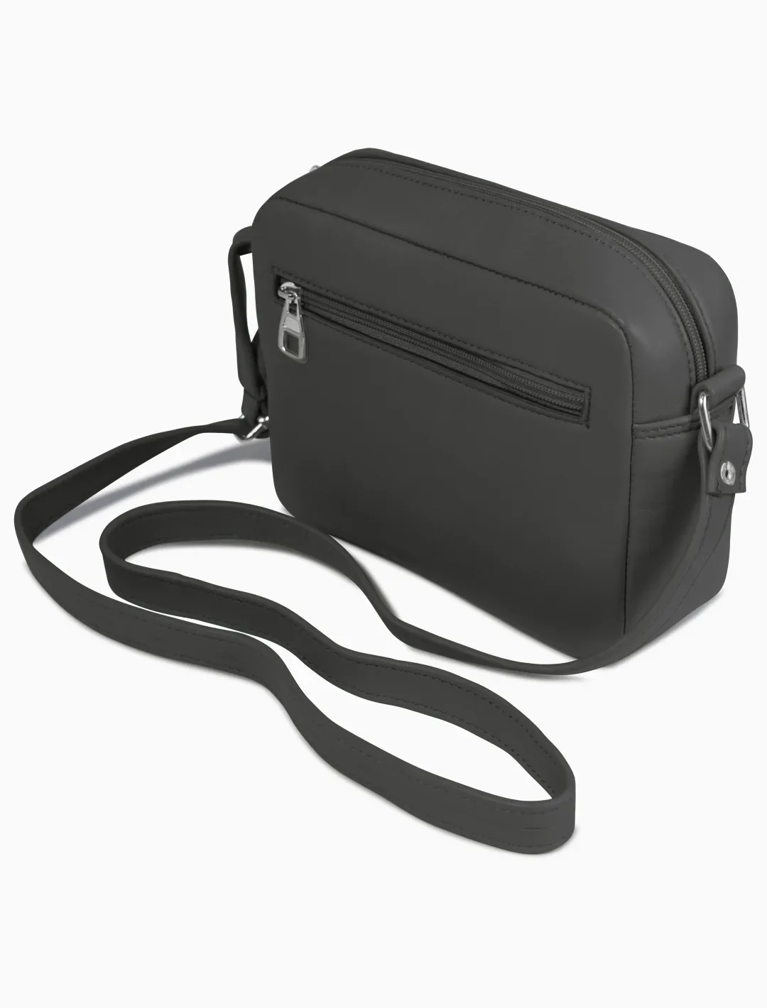 Minimalist Matte Black Camera Bag | Modern Boxy Leather Crossbody