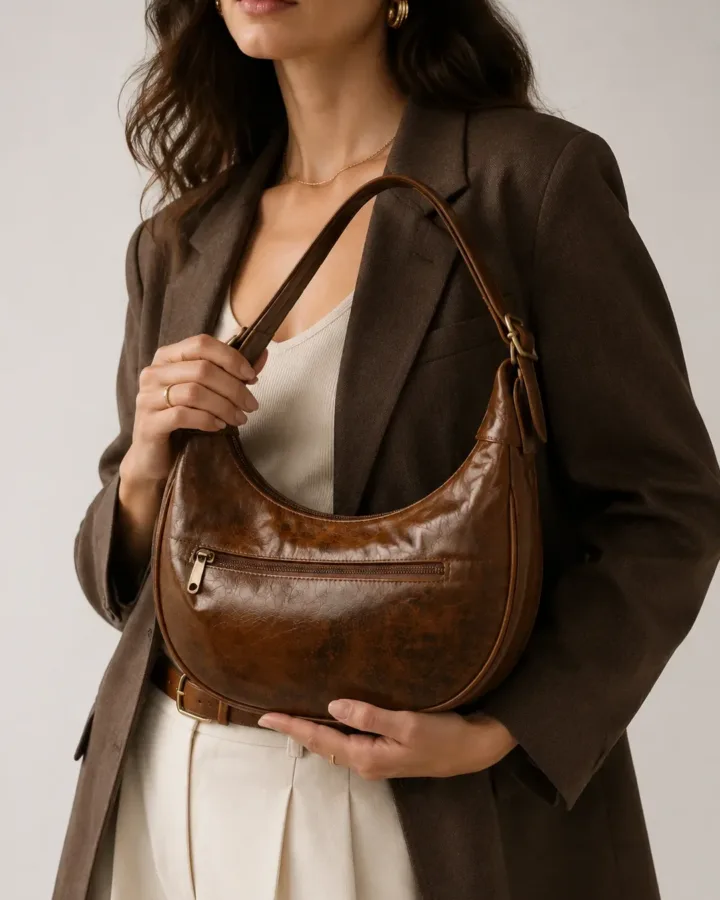 Crescent Brown Leather Hobo Bag
