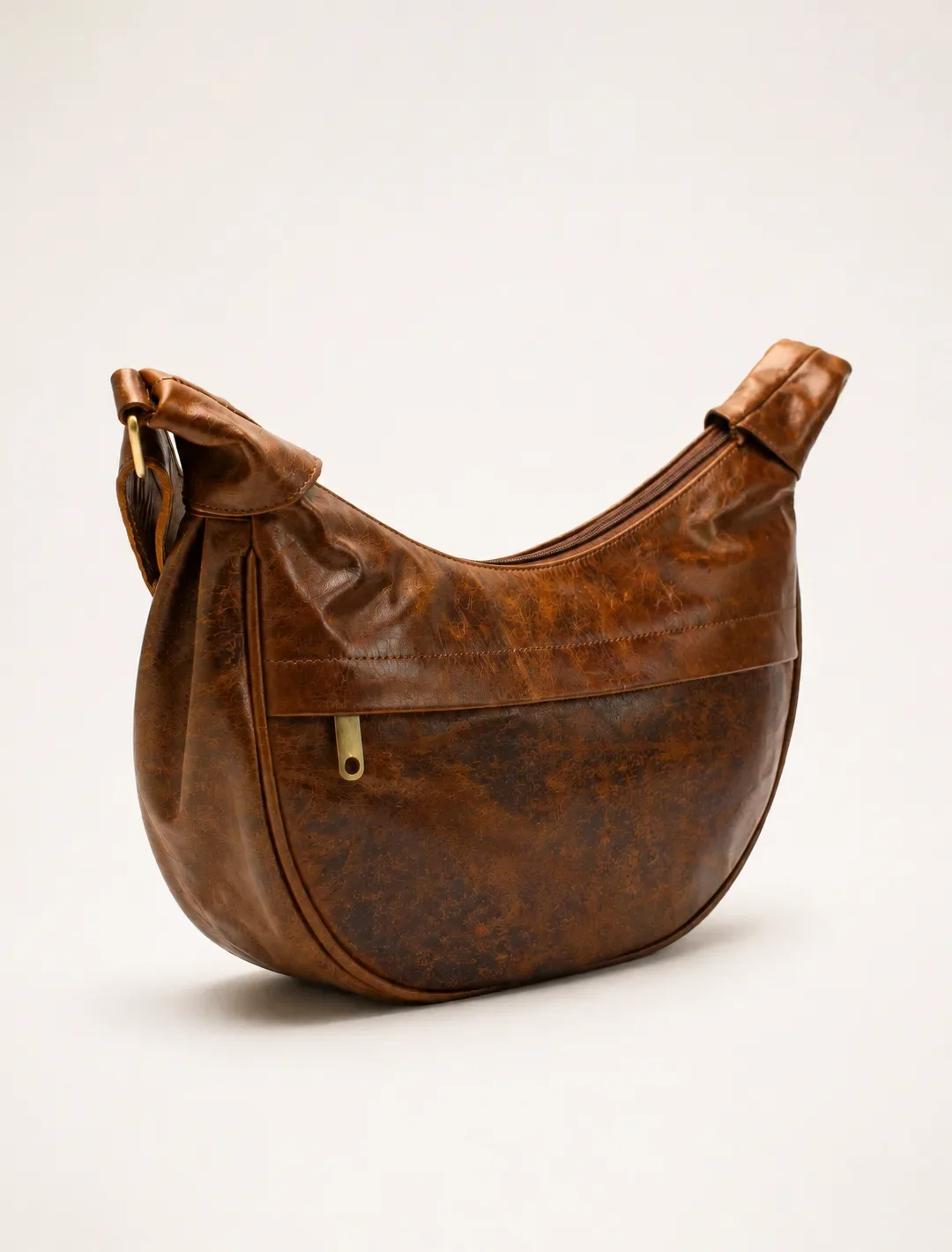 Crescent Brown Leather Hobo Bag | Half Moon Shoulder Bag