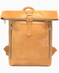Large Tan Leather Roll-Top Backpack | Minimalist Travel Backpack