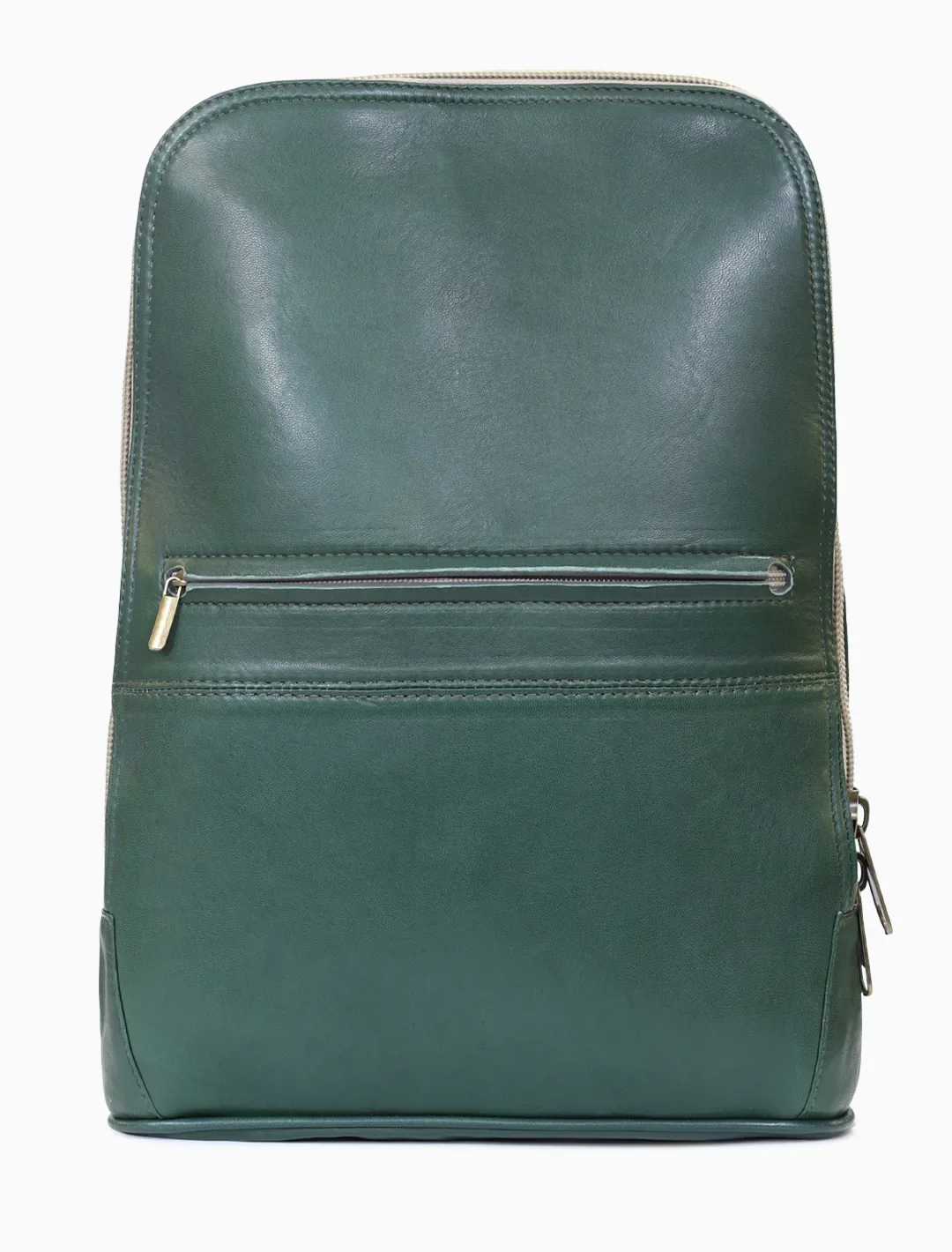Minimalist Forest Green Leather Backpack | Slim 14" Laptop Rucksack