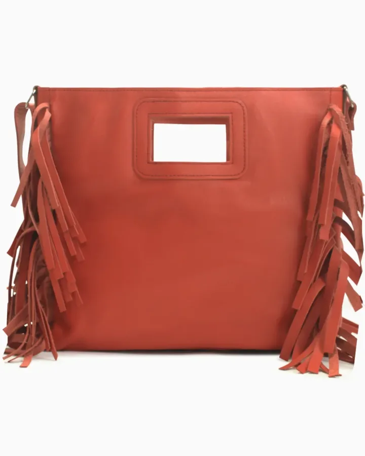 Red Leather Fringe Crossbody Bag