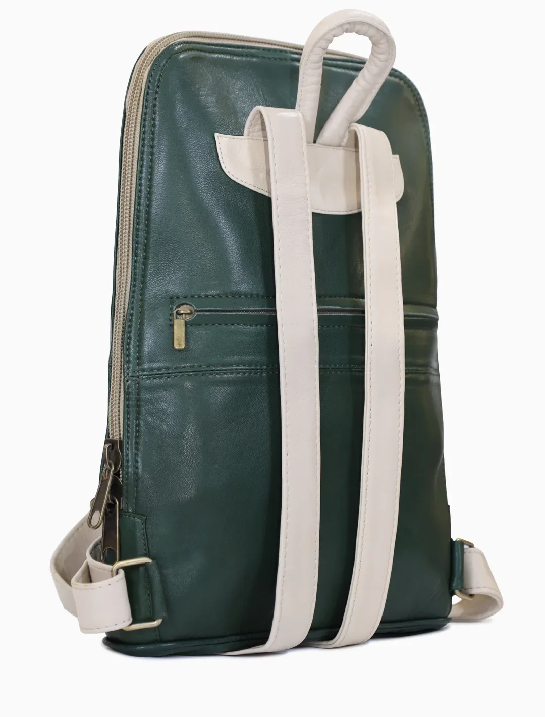 Minimalist Forest Green Leather Backpack | Slim 14" Laptop Rucksack