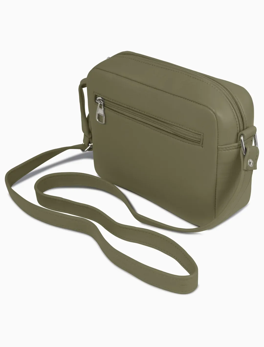 Minimalist Sage Green Leather Crossbody Bag | Modern Boxy Utility Camera Bag