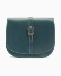 Minimalist Teal Leather Saddle Bag | Elegant Curvy Crossbody