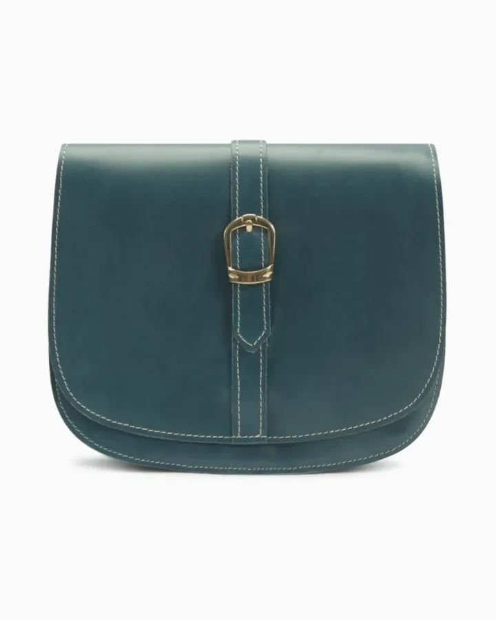 Minimalist Teal Leather Saddle Bag