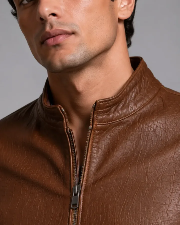 Classic Brown Croco-Embossed Leather Jacket