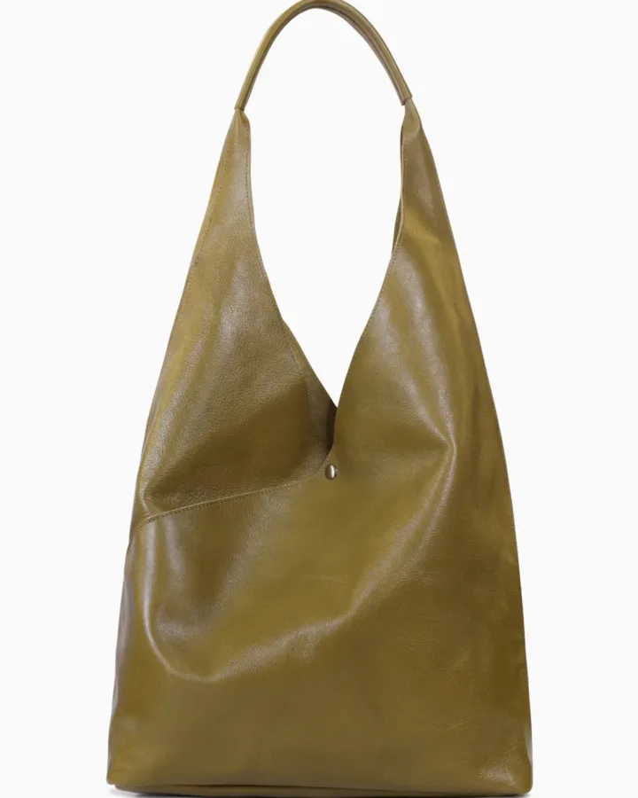 Minimalist Olive Green Leather Hobo Bag