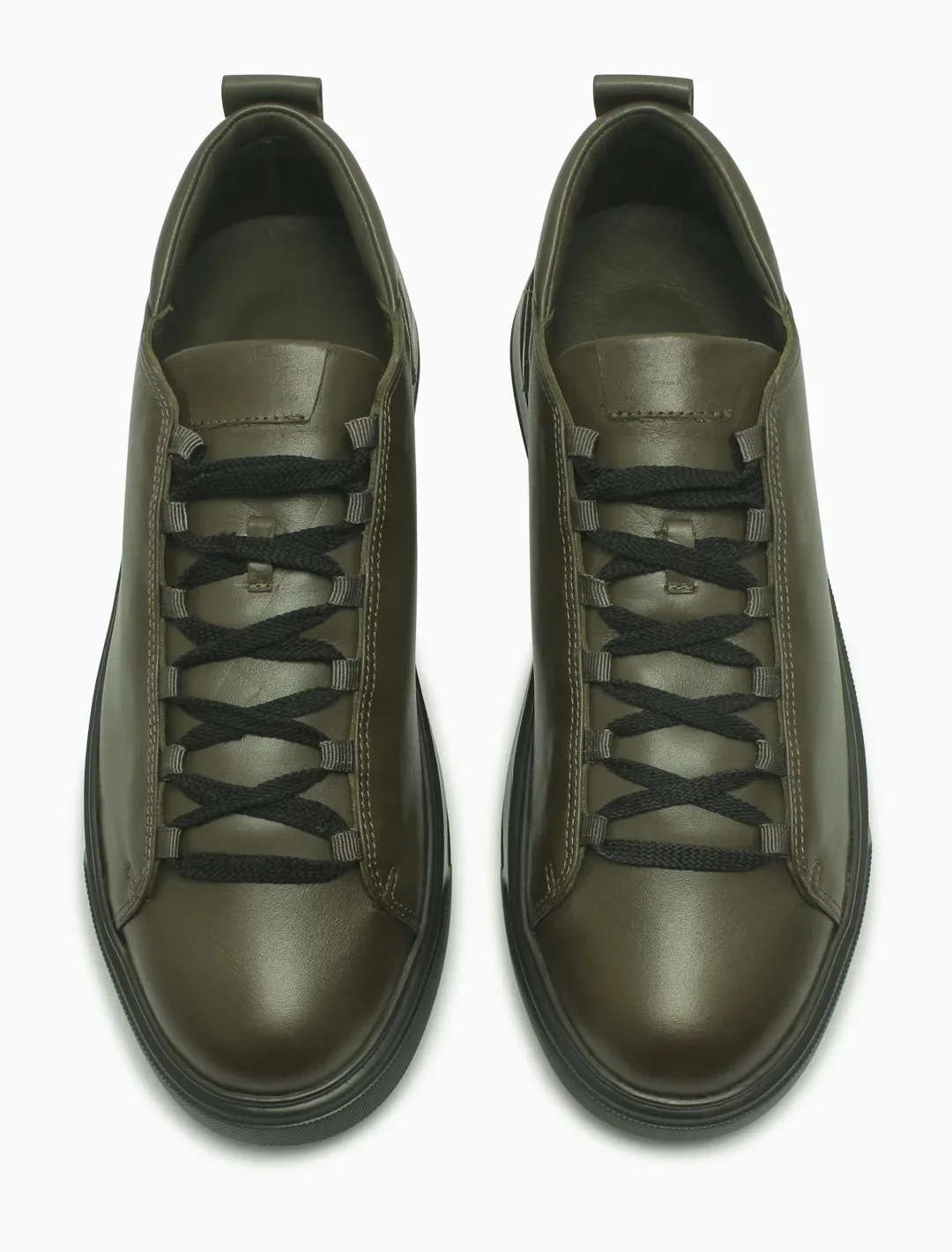 Men's Minimalist Olive Leather Sneakers | Premium Low-Top Urban Trainers