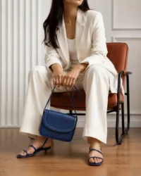 Minimalist Royal Blue Leather Flap Crossbody Bag | Modern Shoulder Bag