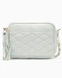 Minimalist White Quilted Leather Camera Bag | Elegant Diamond-Stitched Crossbody