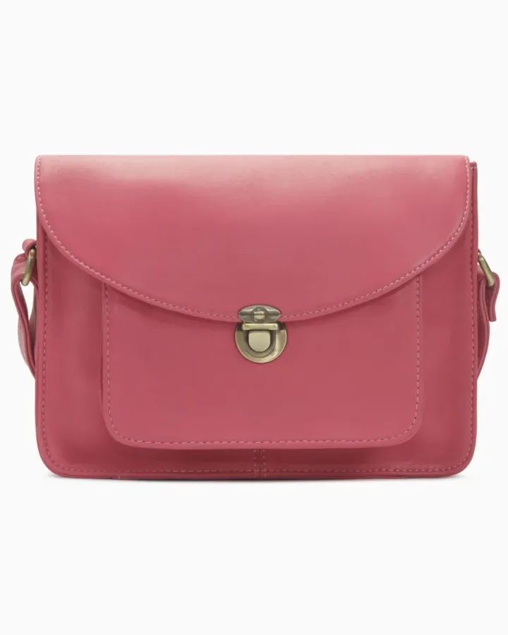 Classic Rose Pink Leather Messenger Bag