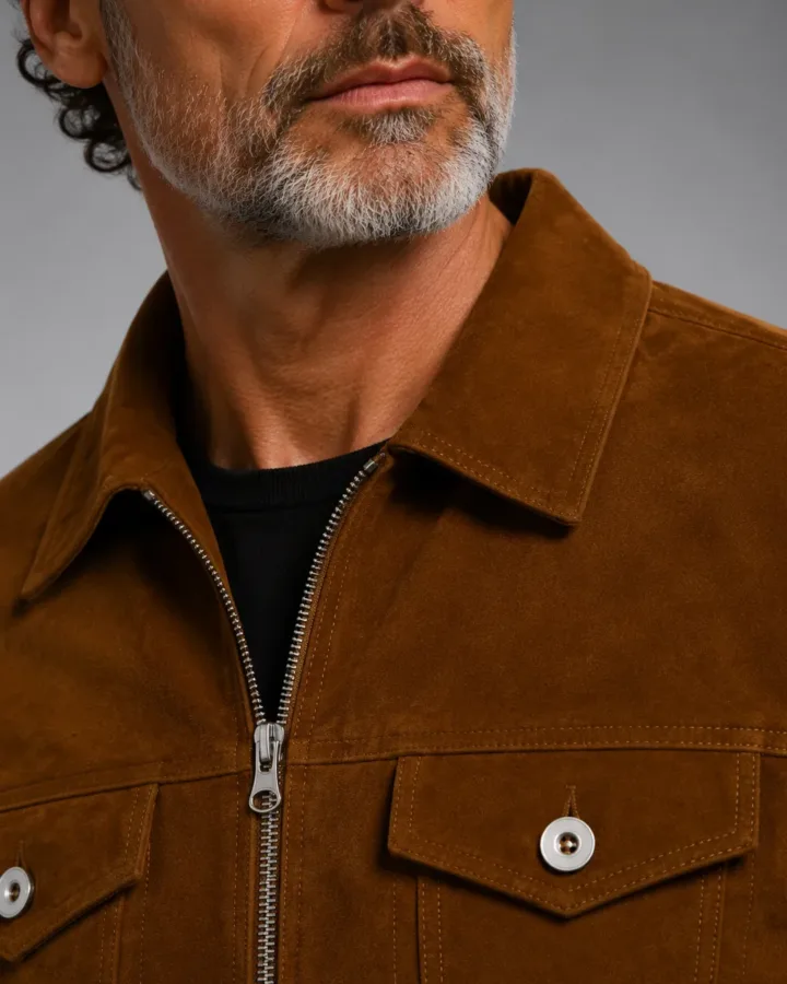 Classic Brown Suede Trucker Jacket