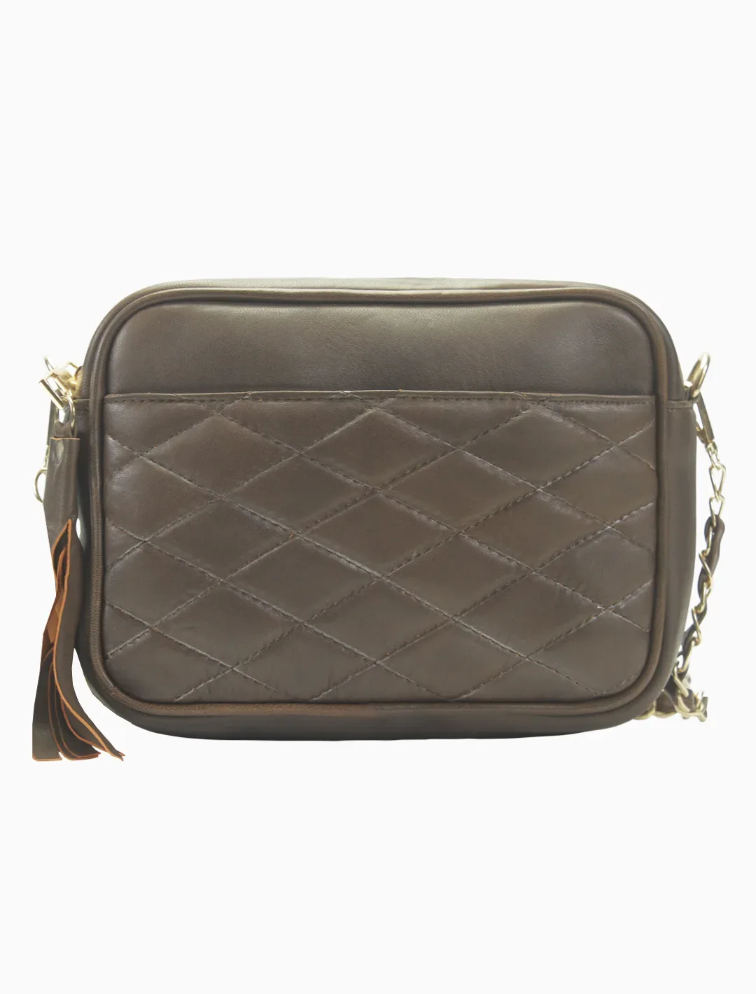 Quilted Espresso Leather Camera Bag | Rich Brown Diamond-Stitched Crossbody