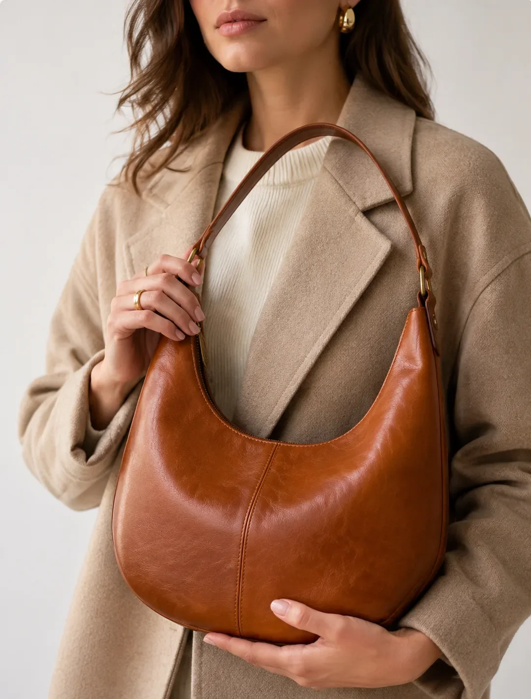 Brown Leather Hobo Bag | Minimalist Shoulder Bag