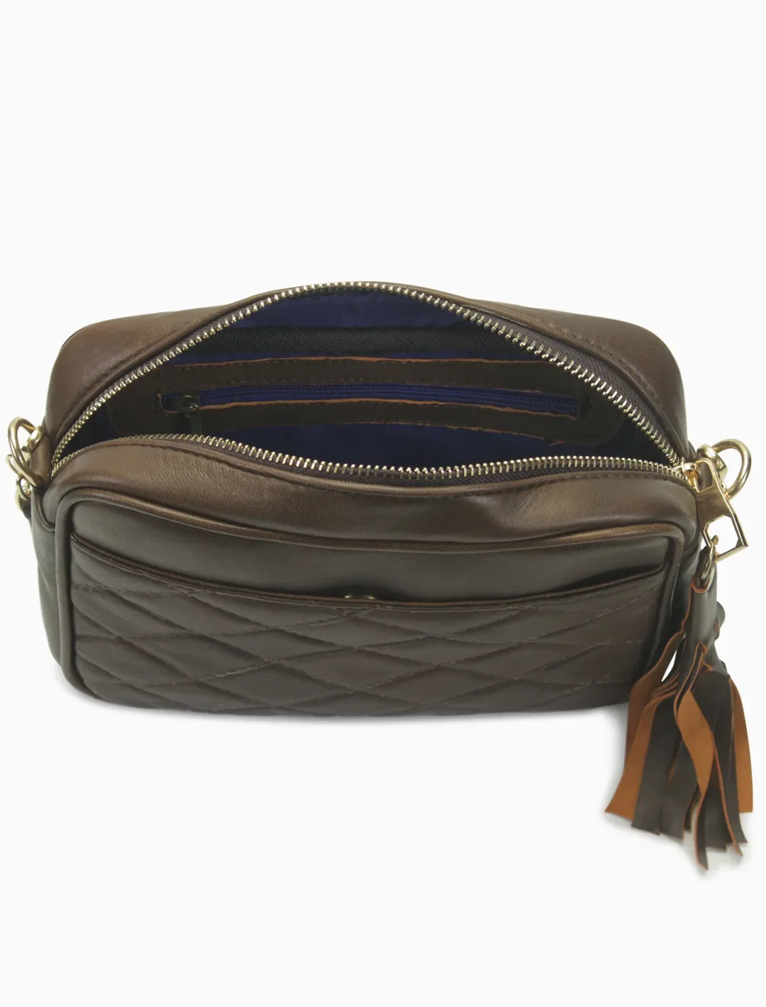 Quilted Espresso Leather Camera Bag | Rich Brown Diamond-Stitched Crossbody