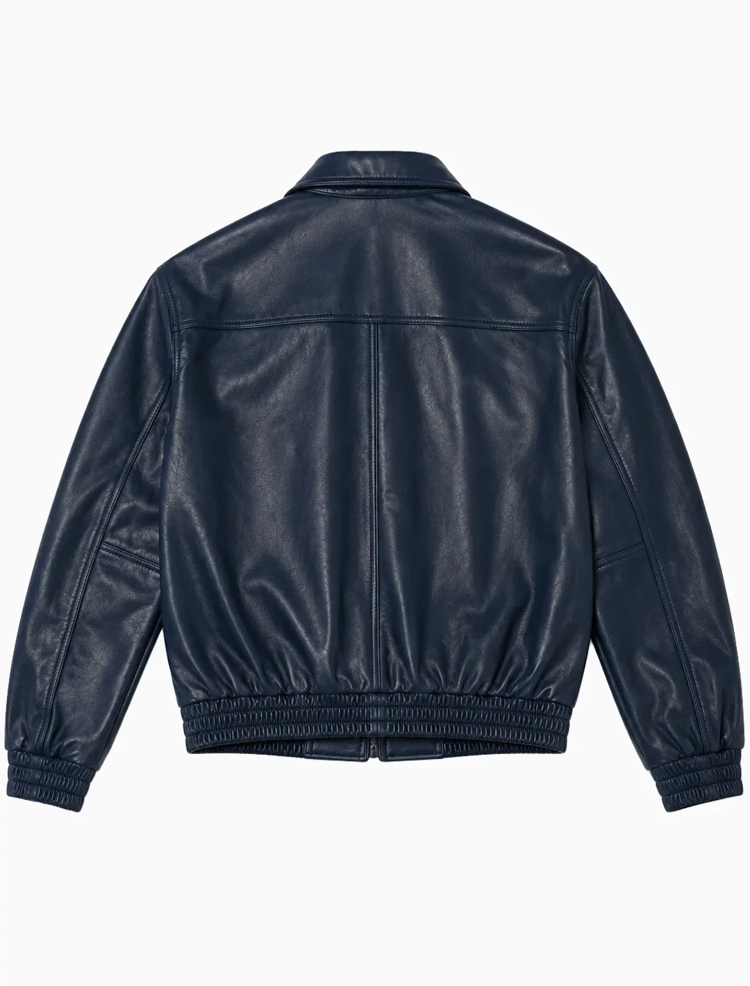Classic Navy Blue Leather Bomber Jacket | Unisex Zip-Up Aviator Jacket