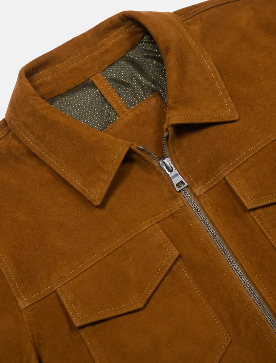 Classic Brown Suede Workwear Jacket | Men's Zip-Front Utility Shirt Jacket