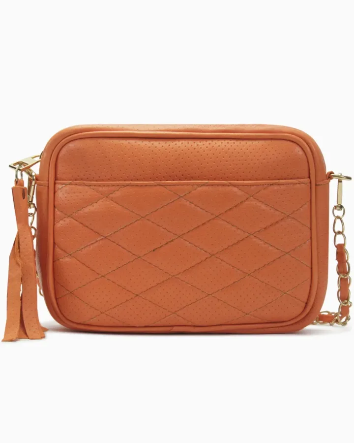 Quilted Tangerine Leather Camera Bag