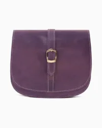 Minimalist Purple Leather Crossbody Bag | Plum Leather Saddle Bag