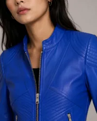 Royal Blue Leather Racer Jacket | Women's Quilted Moto Jacket