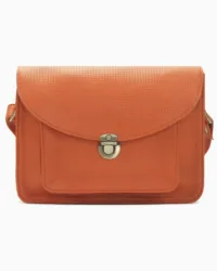 Perforated Tangerine Leather Messenger Bag | Vibrant Vintage Crossbody