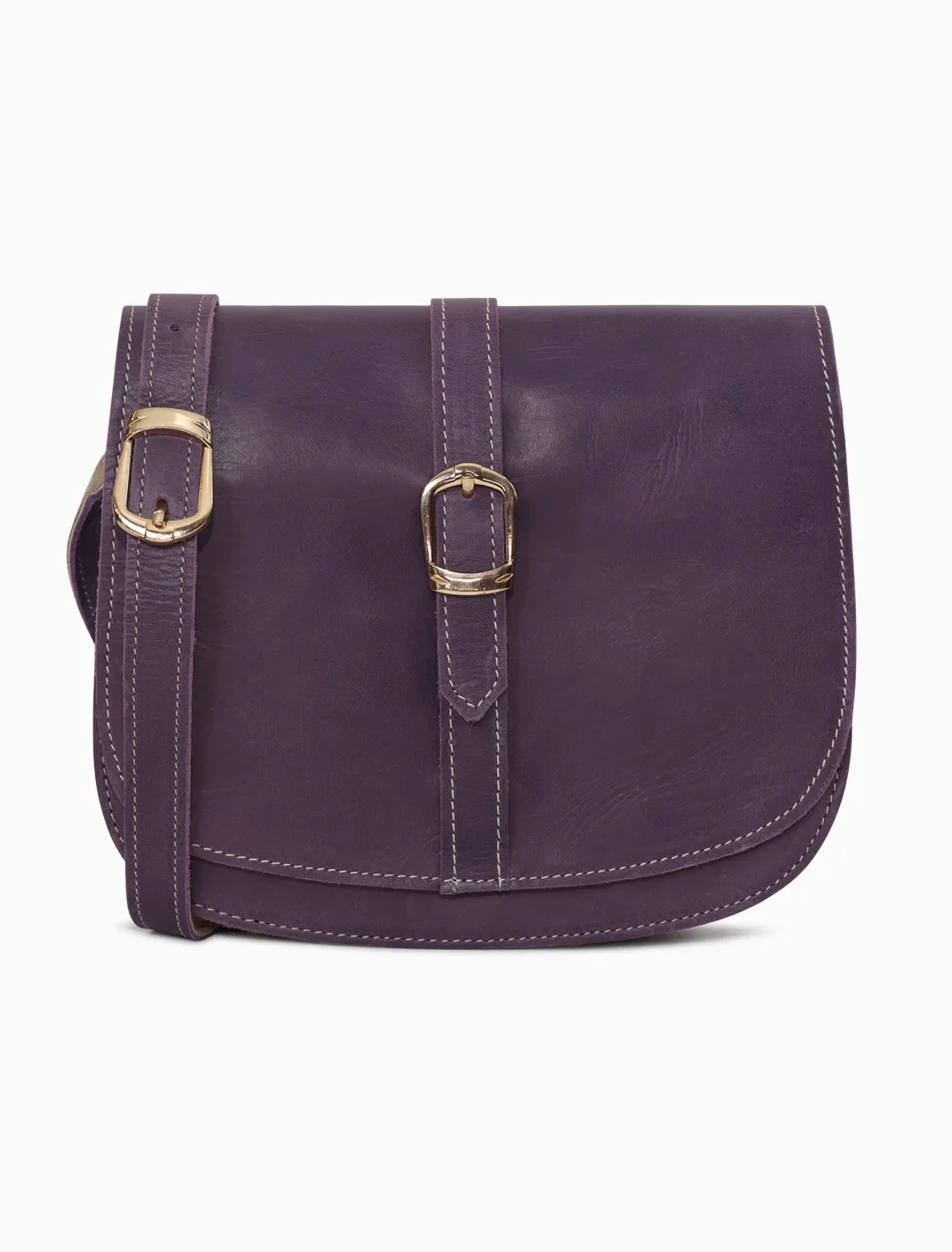 Minimalist Purple Leather Crossbody Bag | Plum Leather Saddle Bag