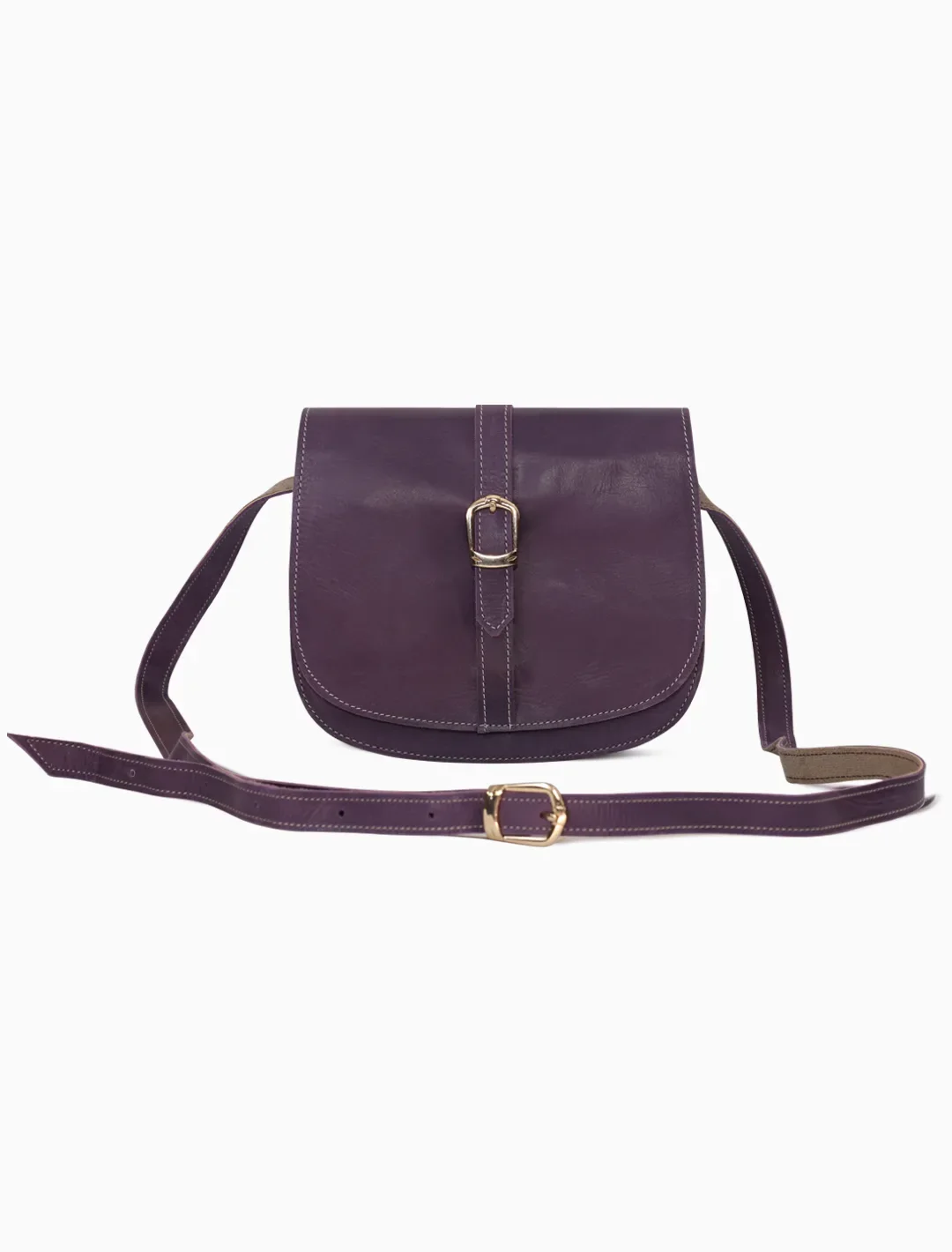 Minimalist Purple Leather Crossbody Bag | Plum Leather Saddle Bag