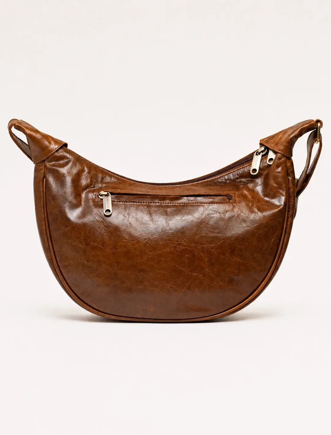 Crescent Brown Leather Hobo Bag | Half Moon Shoulder Bag