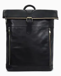 Modern Black Leather Roll-Top Backpack | Large Executive Travel Rucksack