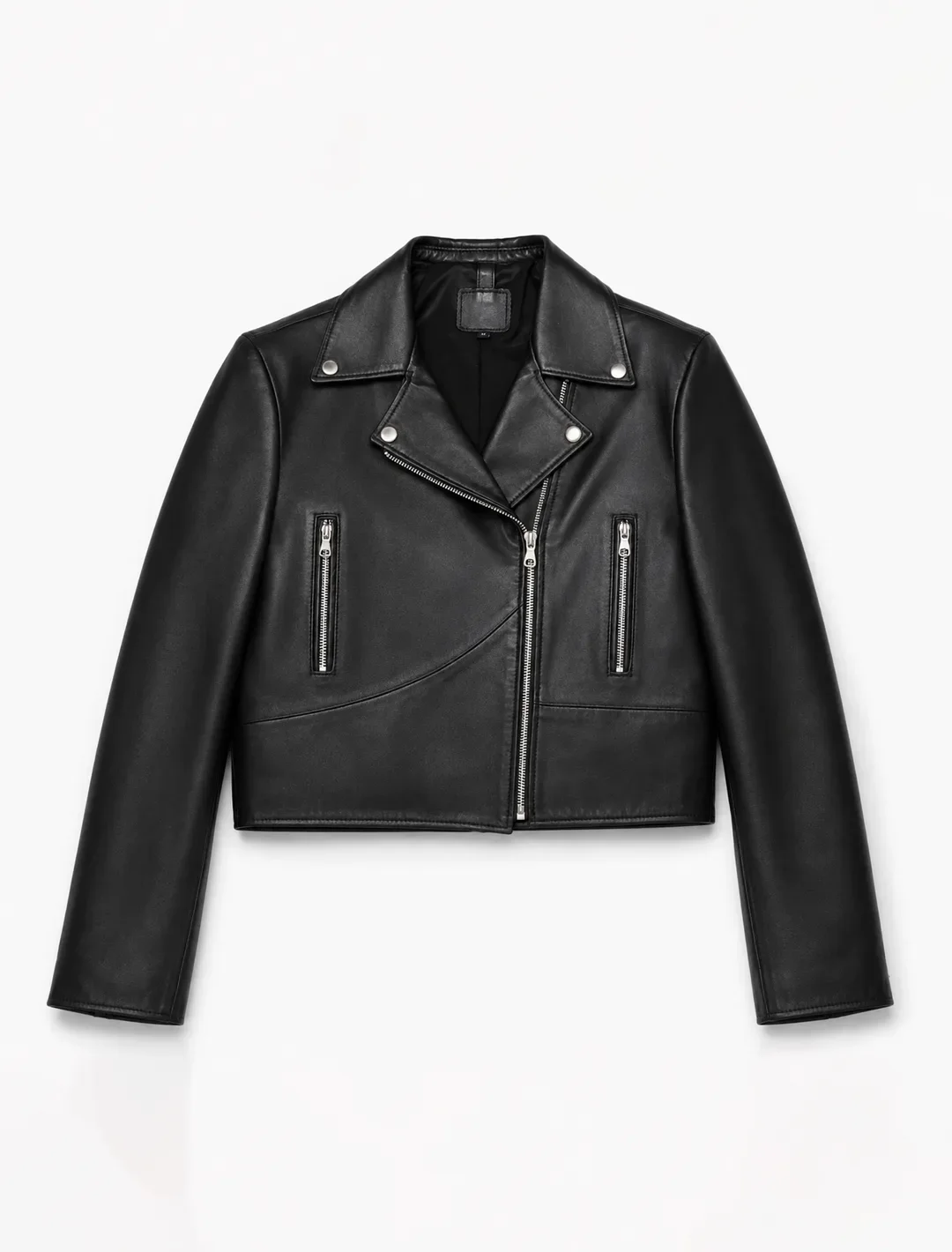 Classic Black Leather Biker Jacket | Women's Cropped Moto Jacket