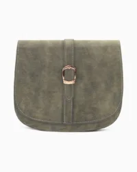 Minimalist Sage Olive Leather Saddle Bag | Elegant Curvy Crossbody