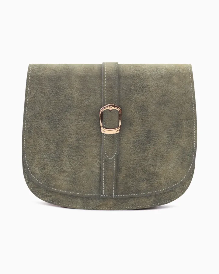 Minimalist Sage Olive Leather Saddle Bag