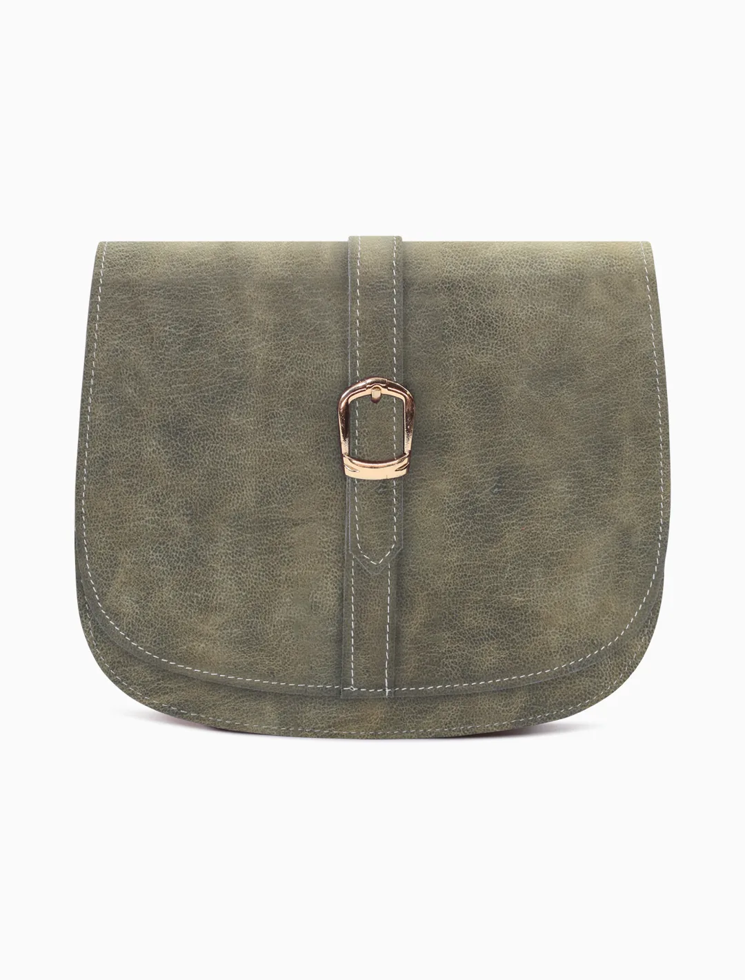 Minimalist Sage Olive Leather Saddle Bag | Elegant Curvy Crossbody